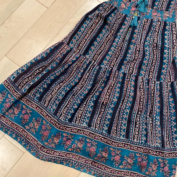 BELL by Alicia soft silk cotton tiered teal pink floral dress M - Picture 8 of 16